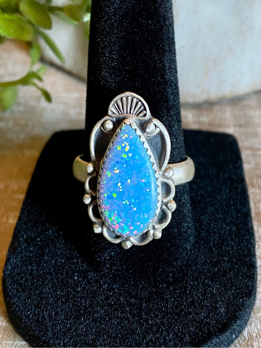 Navajo blue balloon opal Navajo ring sterling silver southwestern size adjustabl